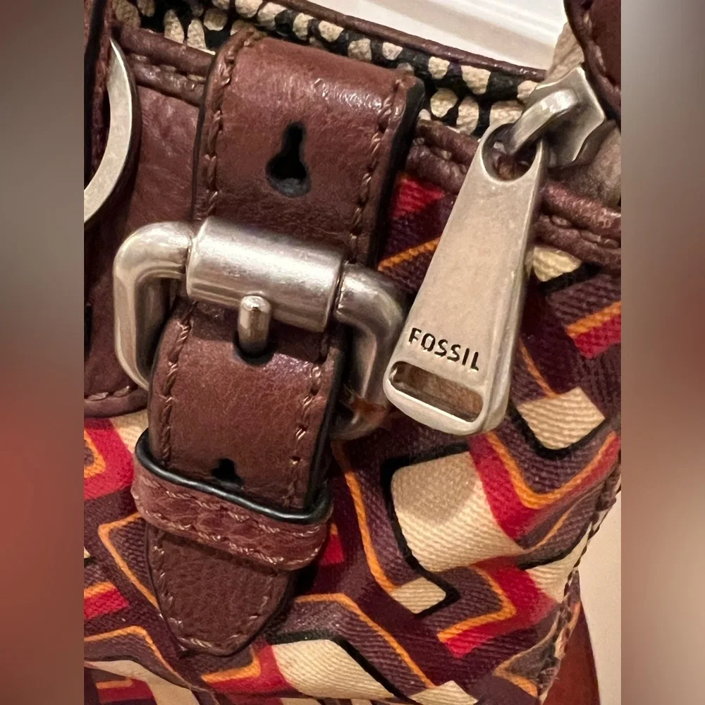 Fossil Key-Per Geometric Carry All Coated Canvas Large Tote